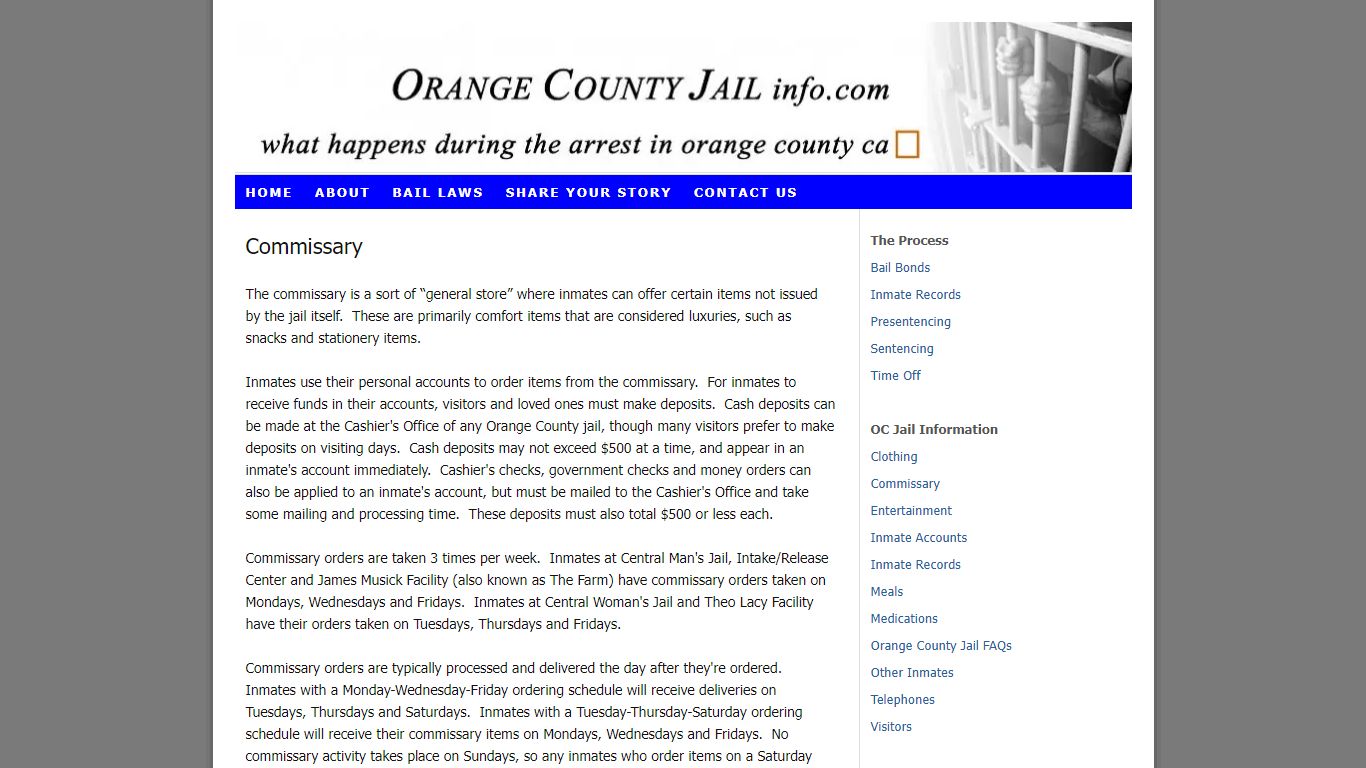 Orange County Jail – Commissary